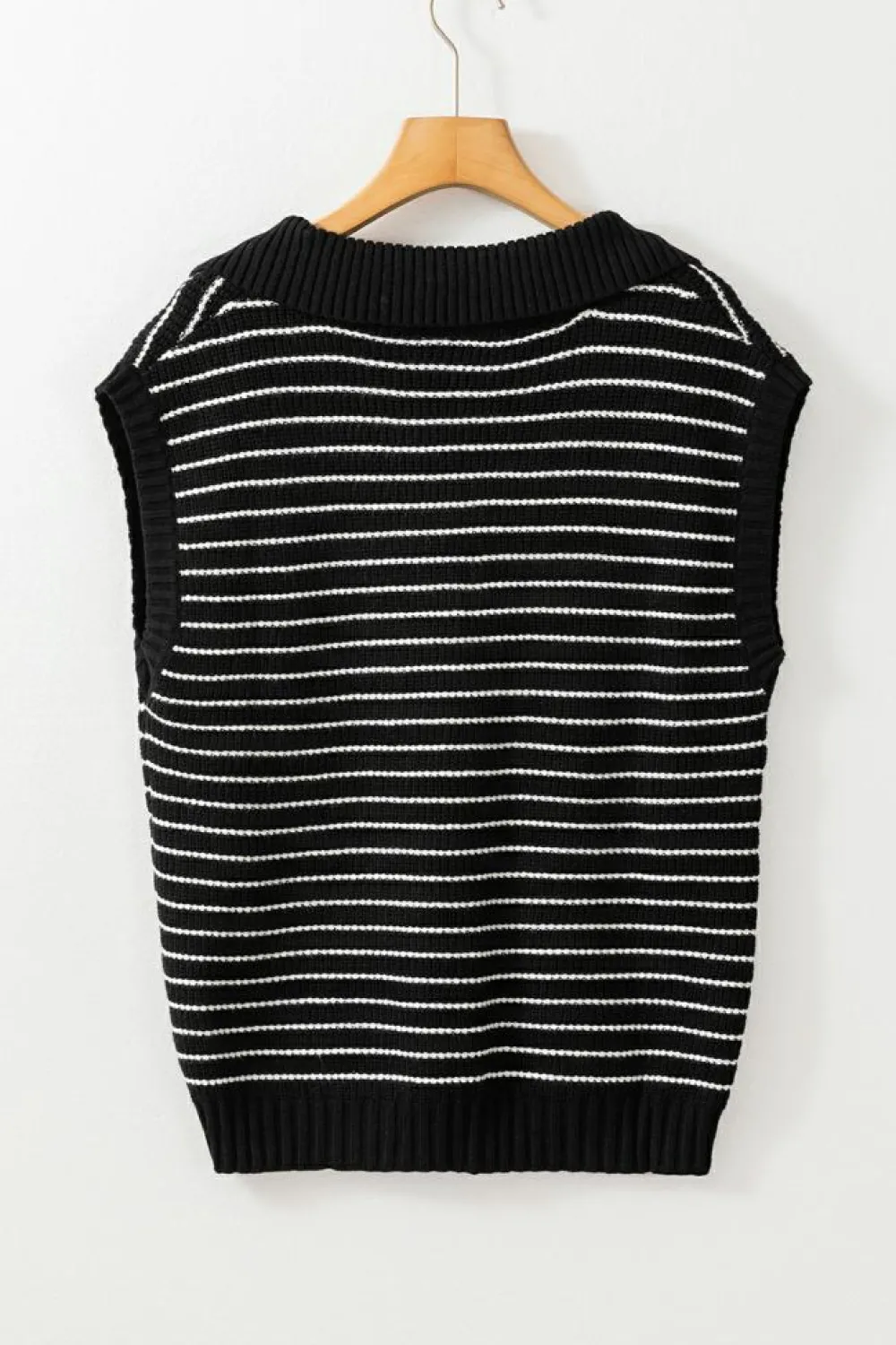 Discount Dear-Lover Turn-down V Neck Sweater Tank Top Black Stripe
