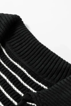 Discount Dear-Lover Turn-down V Neck Sweater Tank Top Black Stripe