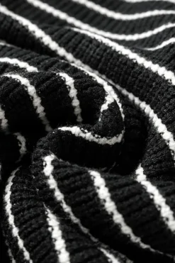 Discount Dear-Lover Turn-down V Neck Sweater Tank Top Black Stripe