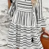 Discount Dear-Lover V Neck Bell Sleeve High Waist Mini Dress Black Stripe