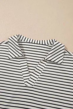 Online Dear-Lover V Neck Tee and Casual Short Set Black Stripe