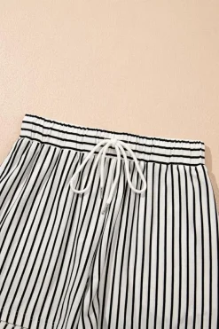 Online Dear-Lover V Neck Tee and Casual Short Set Black Stripe