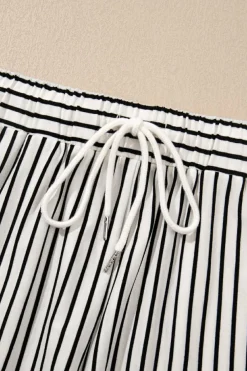 Online Dear-Lover V Neck Tee and Casual Short Set Black Stripe