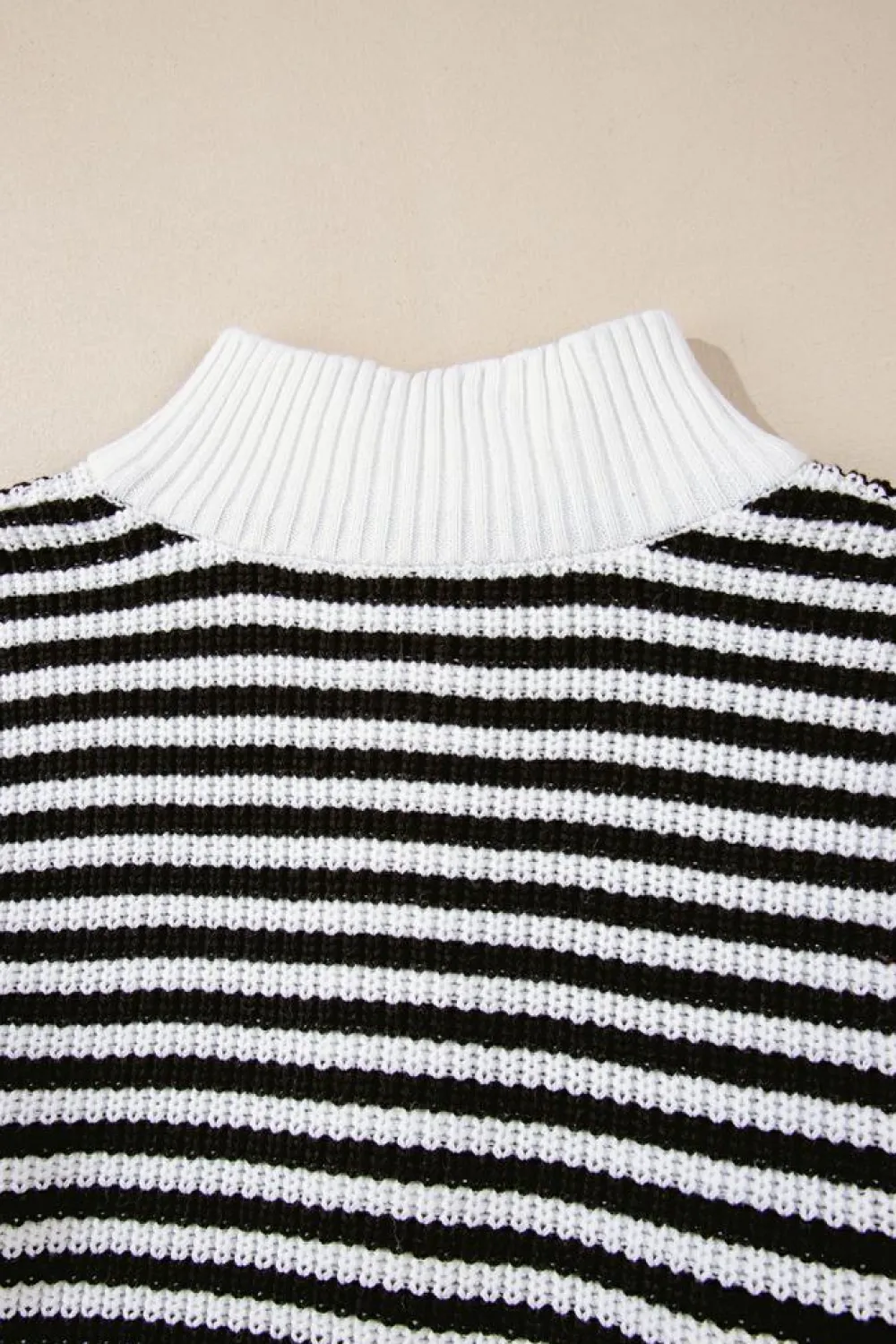 Online Dear-Lover Zip up Collar Drop Shoulder Sweater Black Stripe