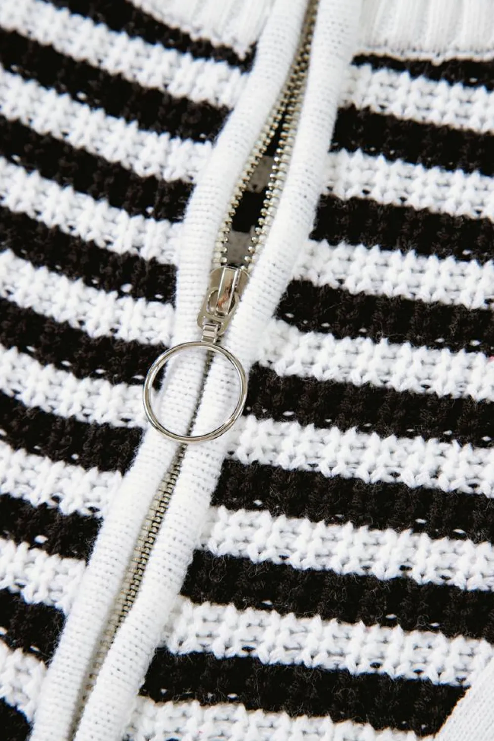 Online Dear-Lover Zip up Collar Drop Shoulder Sweater Black Stripe