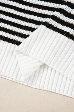 Online Dear-Lover Zip up Collar Drop Shoulder Sweater Black Stripe