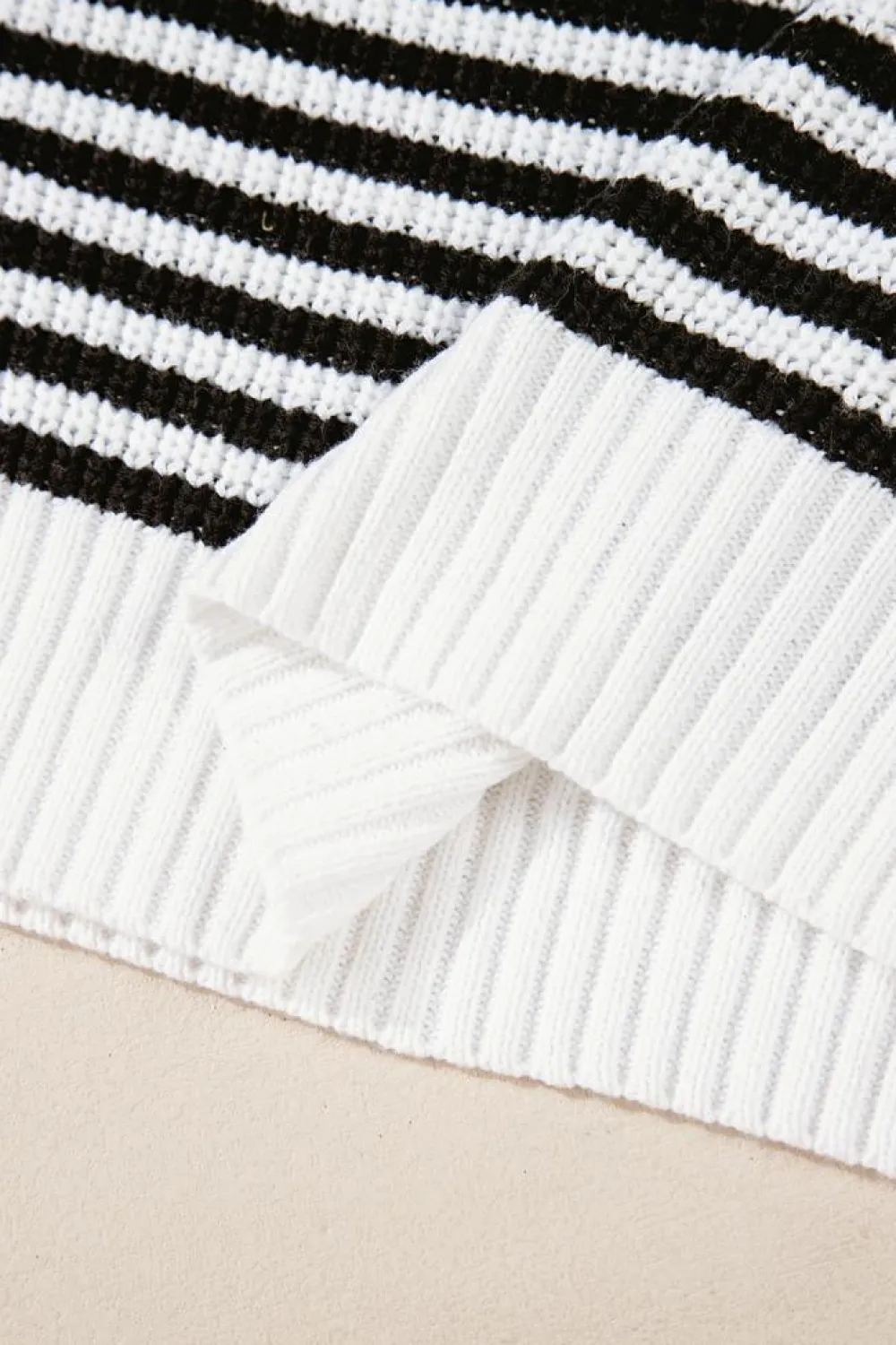 Online Dear-Lover Zip up Collar Drop Shoulder Sweater Black Stripe