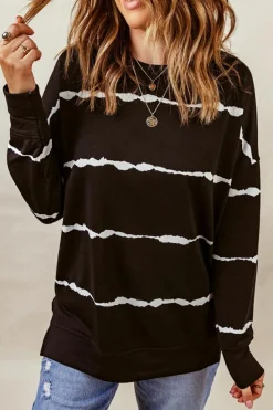 Outlet Dear-Lover Striped Abstract Long Sleeve Casual Sweatshirt Black