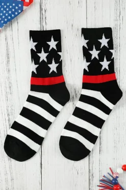 Outlet Dear-Lover Striped and Star Pattern Soft Tube Socks Black