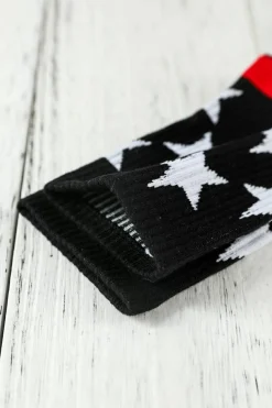 Outlet Dear-Lover Striped and Star Pattern Soft Tube Socks Black