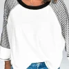 Fashion Dear-Lover Striped Bracelet Sleeve Raglan Patchwork Top Black