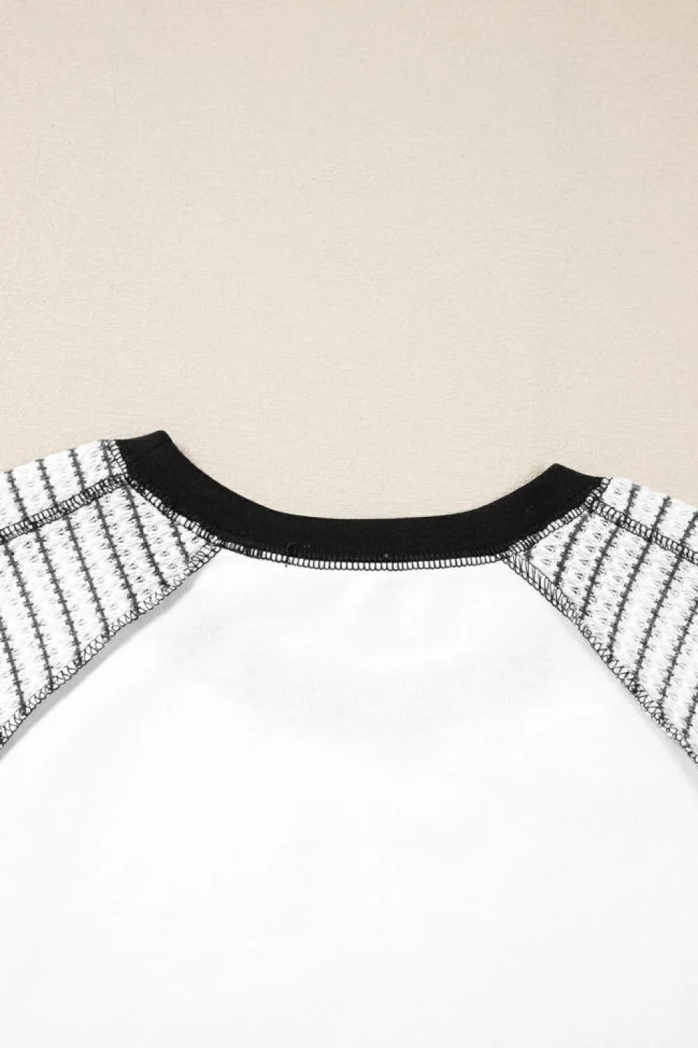 Fashion Dear-Lover Striped Bracelet Sleeve Raglan Patchwork Top Black
