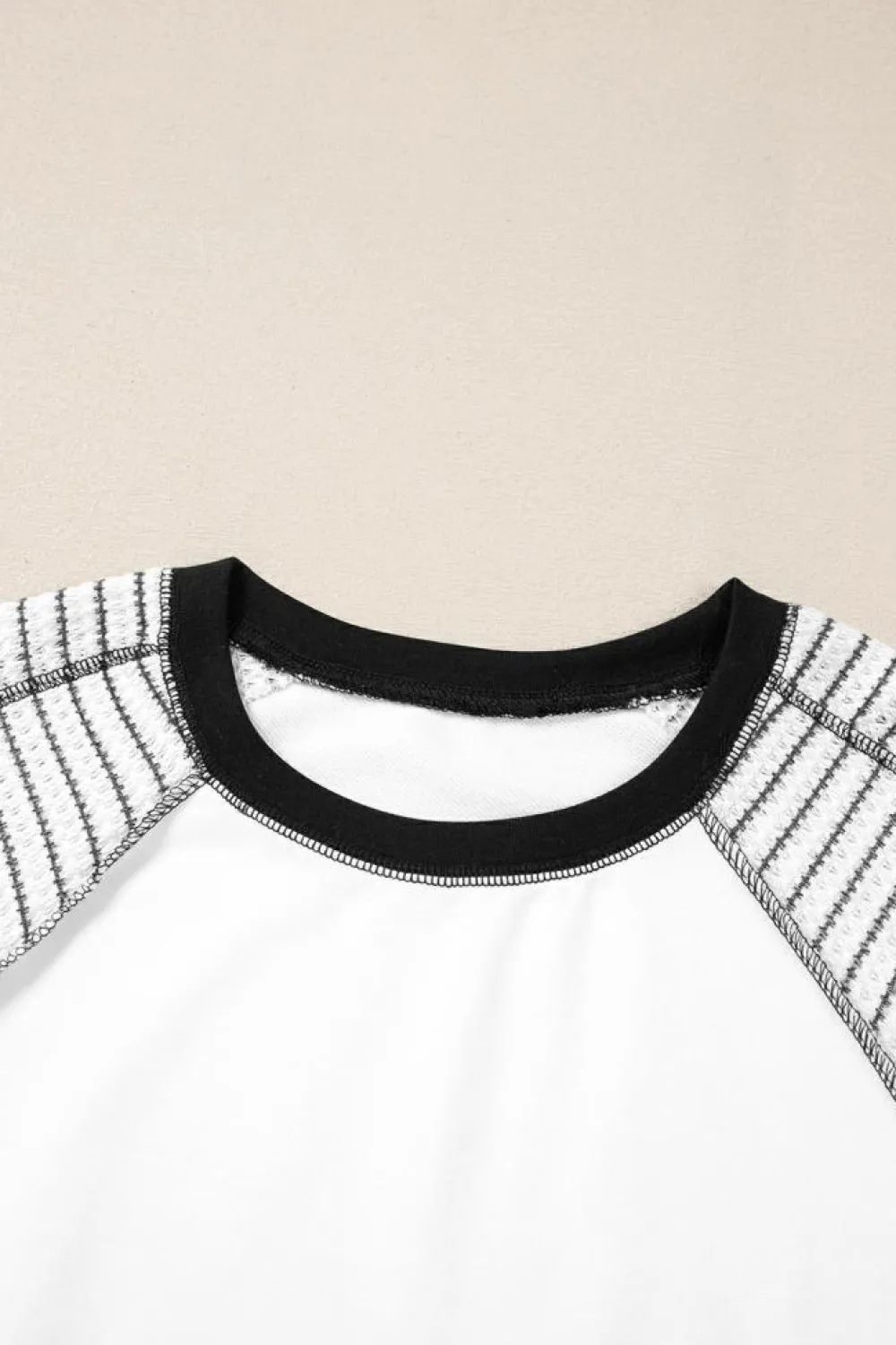 Fashion Dear-Lover Striped Bracelet Sleeve Raglan Patchwork Top Black