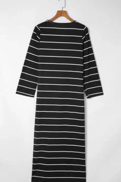Discount Dear-Lover Striped Casual Slit Long Dress Black