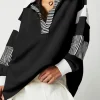 Hot Dear-Lover Striped Colorblock Patchwork Collar Sweatshirt Black