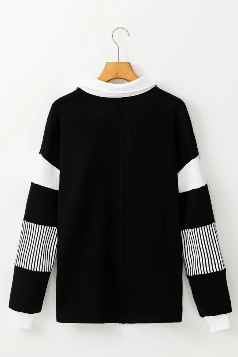 Hot Dear-Lover Striped Colorblock Patchwork Collar Sweatshirt Black