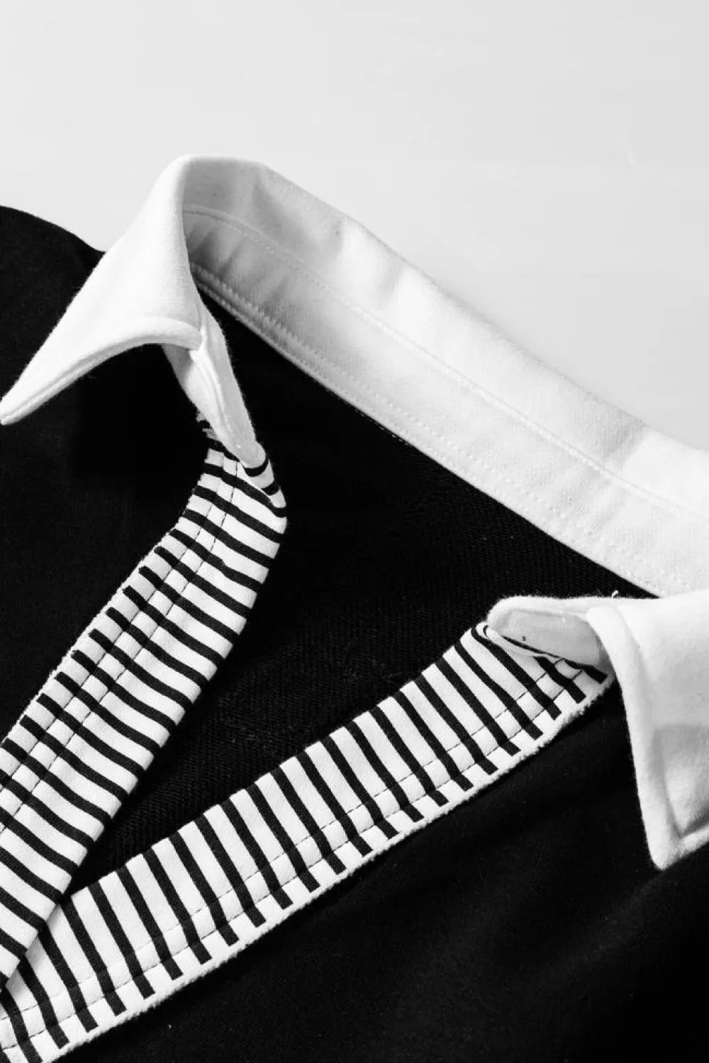 Hot Dear-Lover Striped Colorblock Patchwork Collar Sweatshirt Black