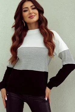 Online Dear-Lover Striped Contrast Colorblock Knit Top Black