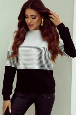 Online Dear-Lover Striped Contrast Colorblock Knit Top Black