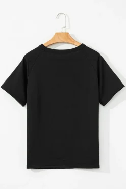 Clearance Dear-Lover Striped Patch Front Casual Tee Black