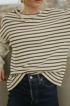 Discount Dear-Lover Striped Patchwork Loose Long Sleeve Tee Black