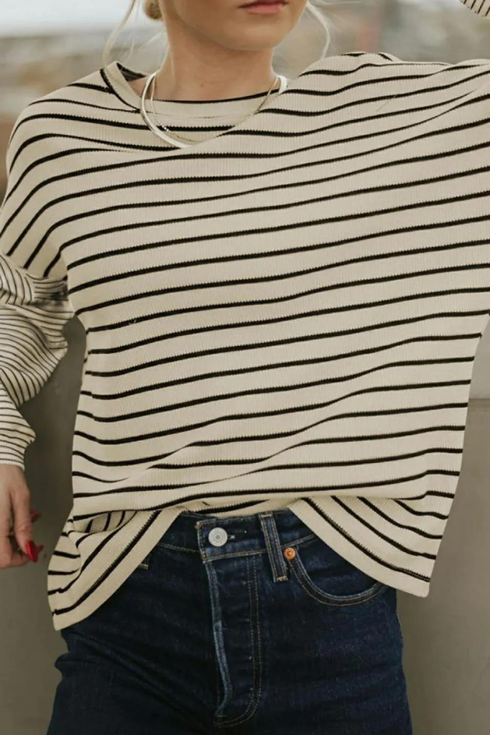 Discount Dear-Lover Striped Patchwork Loose Long Sleeve Tee Black