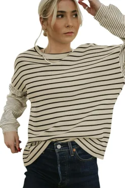 Discount Dear-Lover Striped Patchwork Loose Long Sleeve Tee Black
