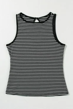 Online Dear-Lover Striped Print Ribbed Knit Sleeveless Top Black
