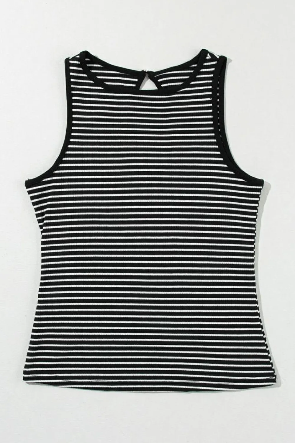 Online Dear-Lover Striped Print Ribbed Knit Sleeveless Top Black