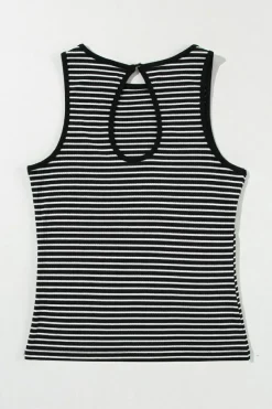 Online Dear-Lover Striped Print Ribbed Knit Sleeveless Top Black