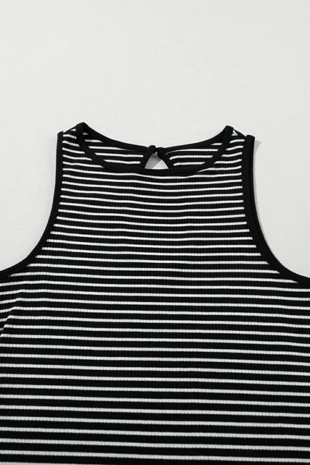 Online Dear-Lover Striped Print Ribbed Knit Sleeveless Top Black