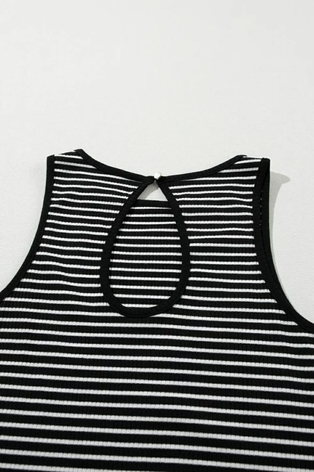 Online Dear-Lover Striped Print Ribbed Knit Sleeveless Top Black