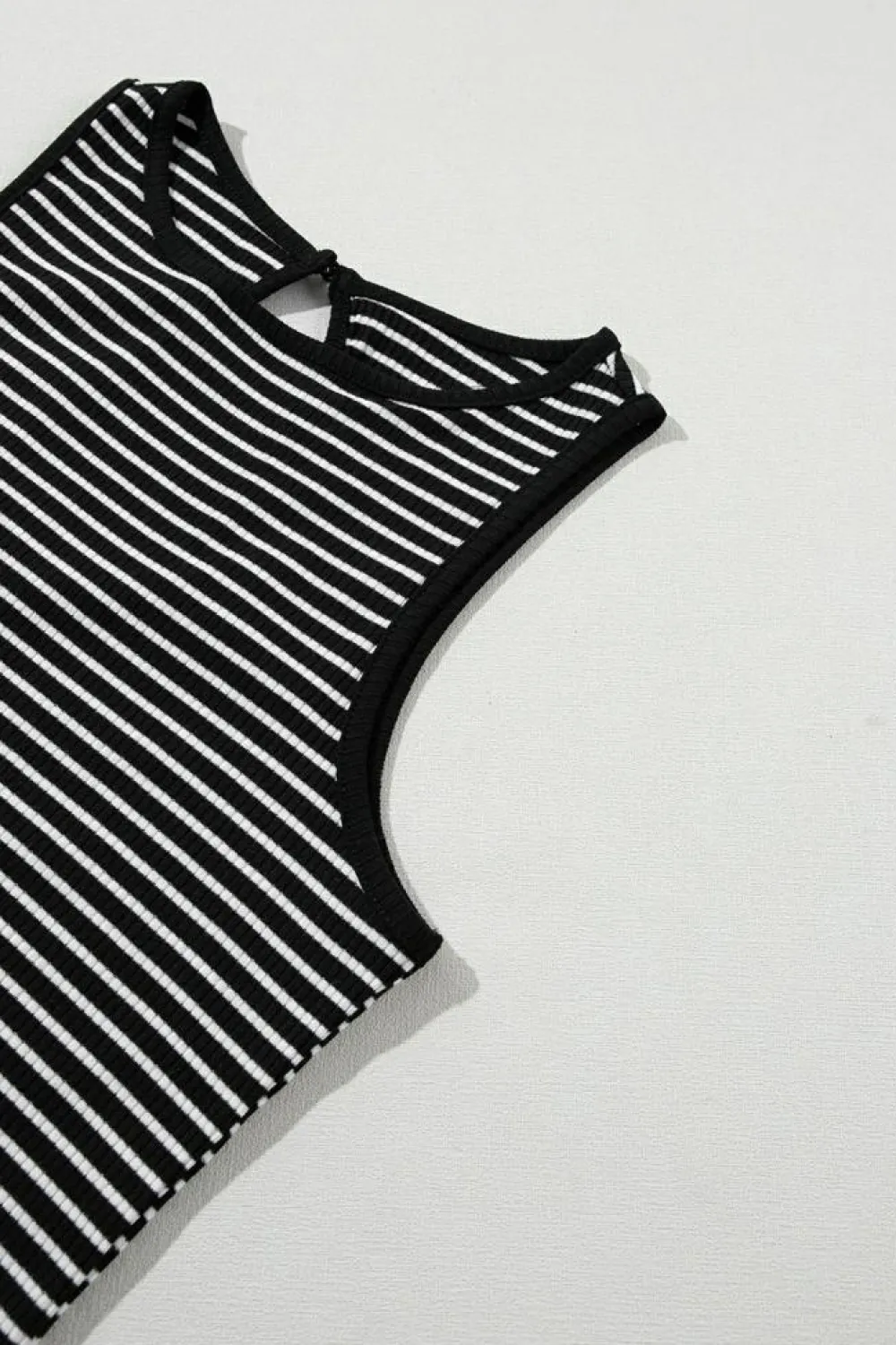 Online Dear-Lover Striped Print Ribbed Knit Sleeveless Top Black