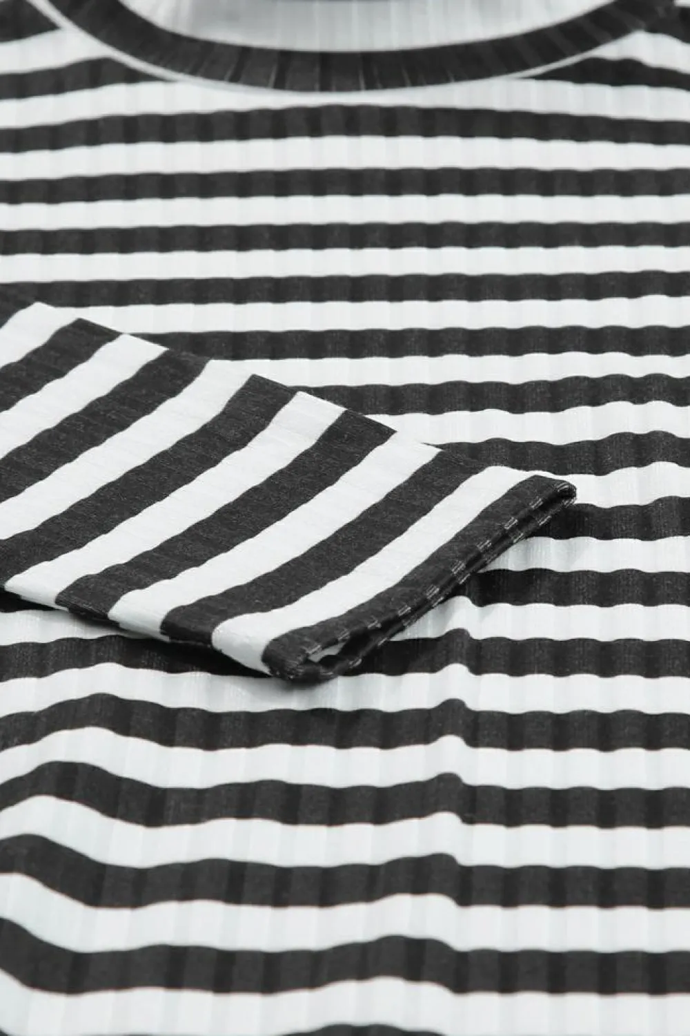 Sale Dear-Lover Striped Print Textured Knit Long Sleeve Tee Black
