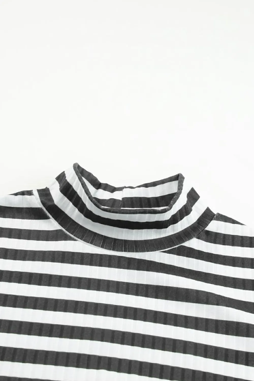 Sale Dear-Lover Striped Print Textured Knit Long Sleeve Tee Black