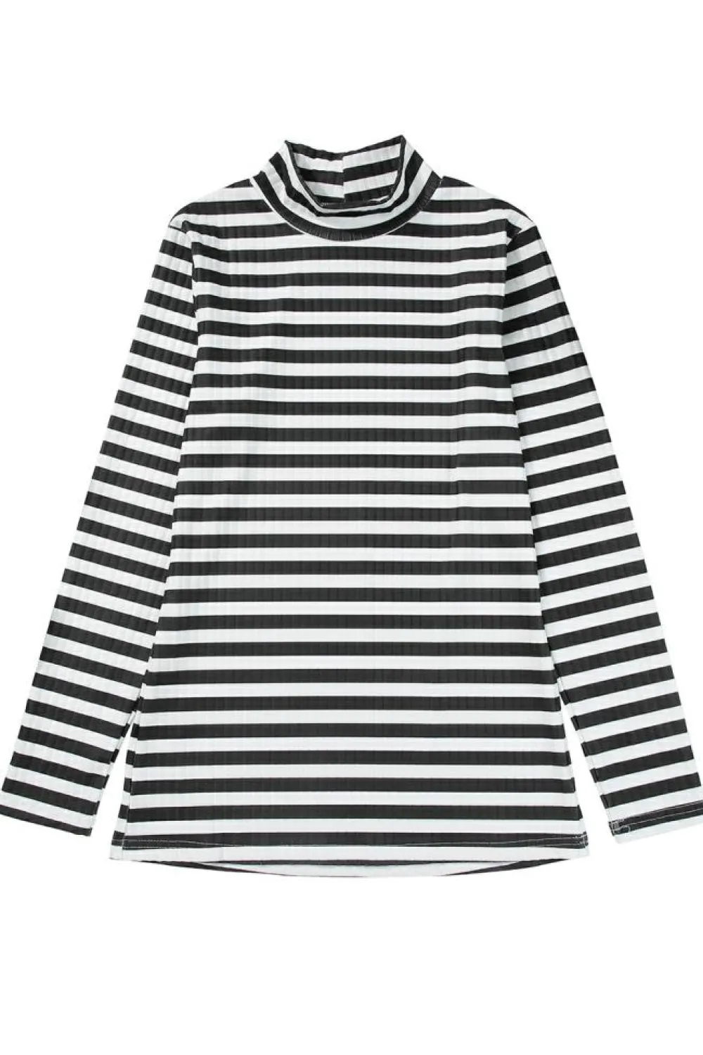 Sale Dear-Lover Striped Print Textured Knit Long Sleeve Tee Black
