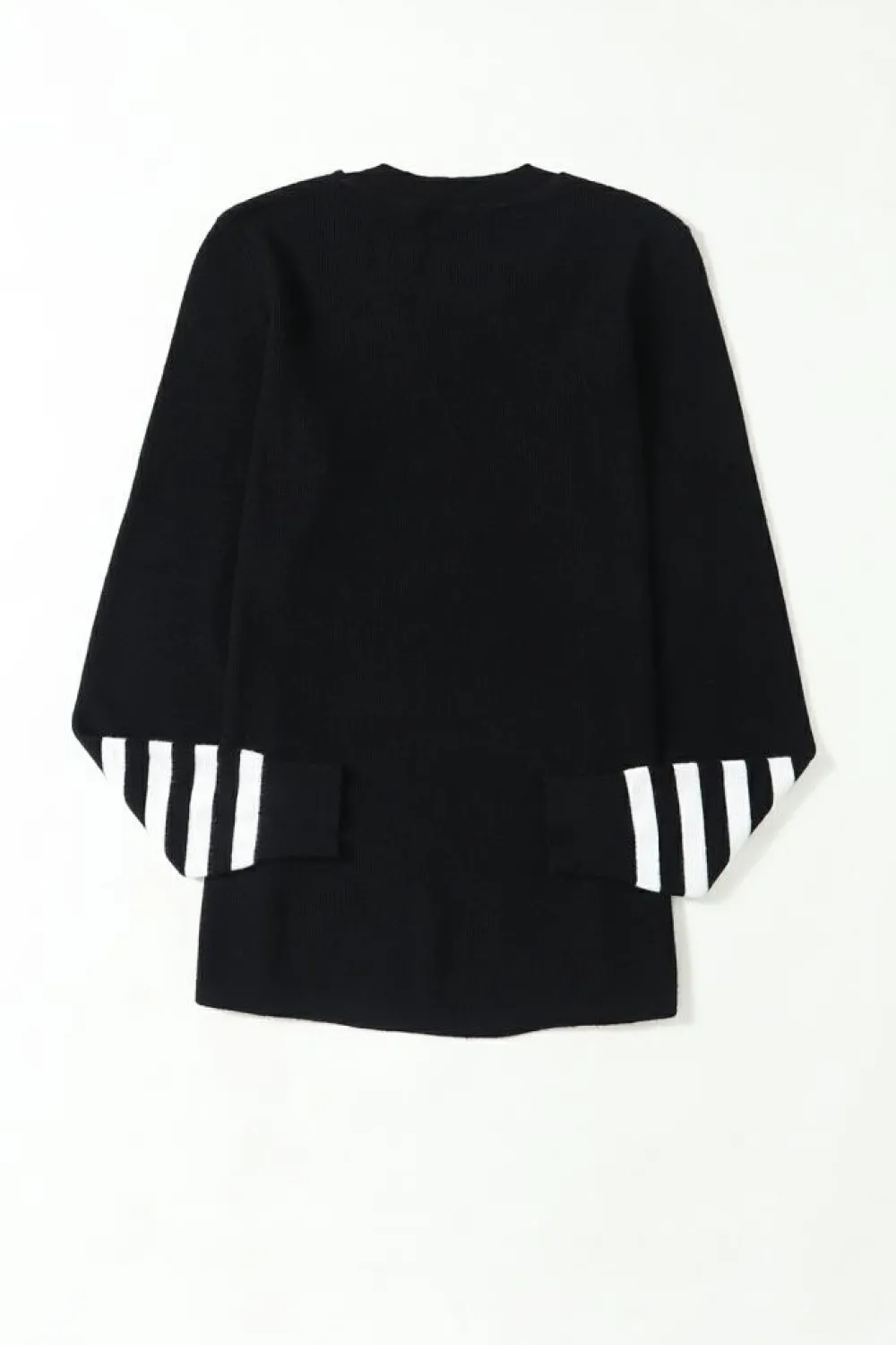 Fashion Dear-Lover Striped Sleeve Plain Knit Sweater Black