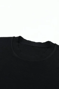 Fashion Dear-Lover Striped Sleeve Plain Knit Sweater Black