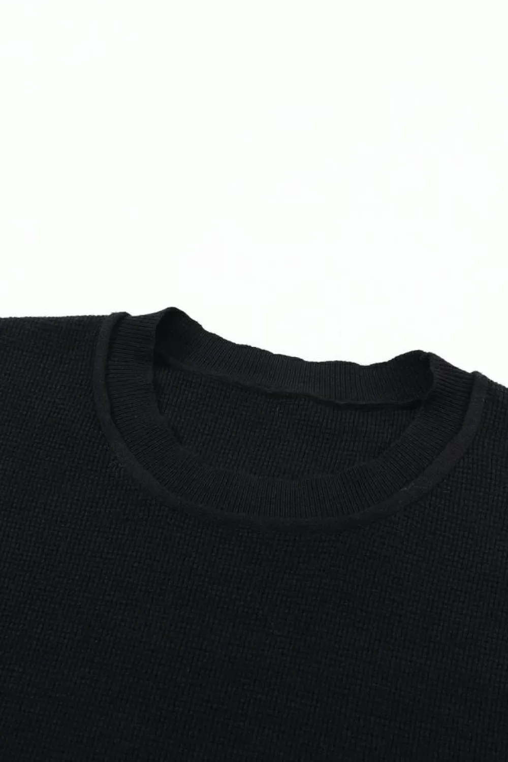 Fashion Dear-Lover Striped Sleeve Plain Knit Sweater Black
