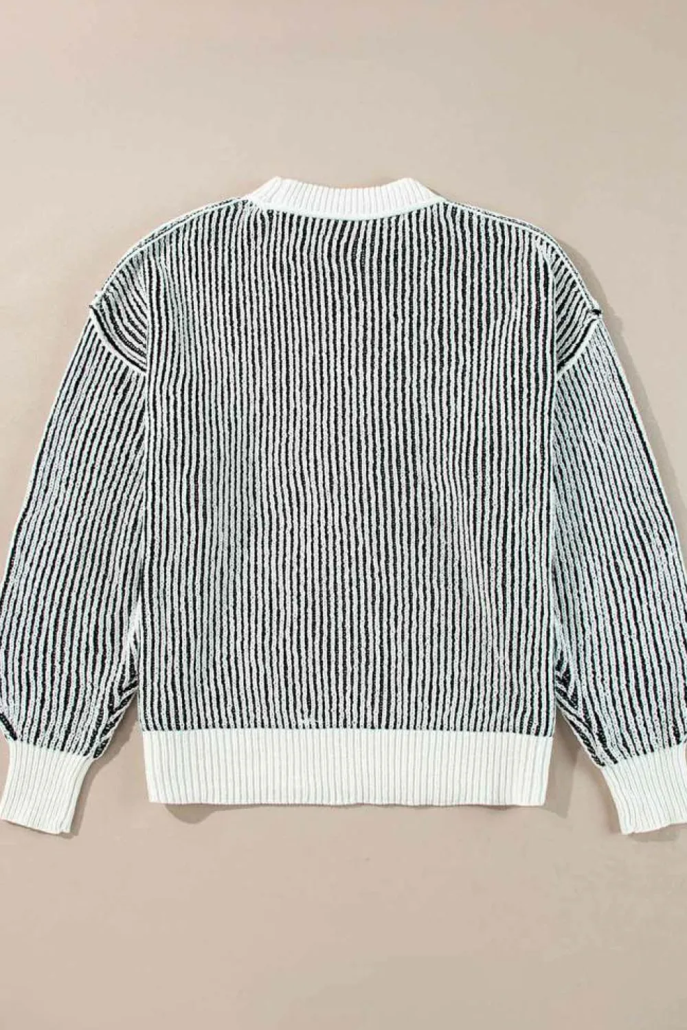 Fashion Dear-Lover Striped Textured Knit Contrast Edge Loose Sweater Black