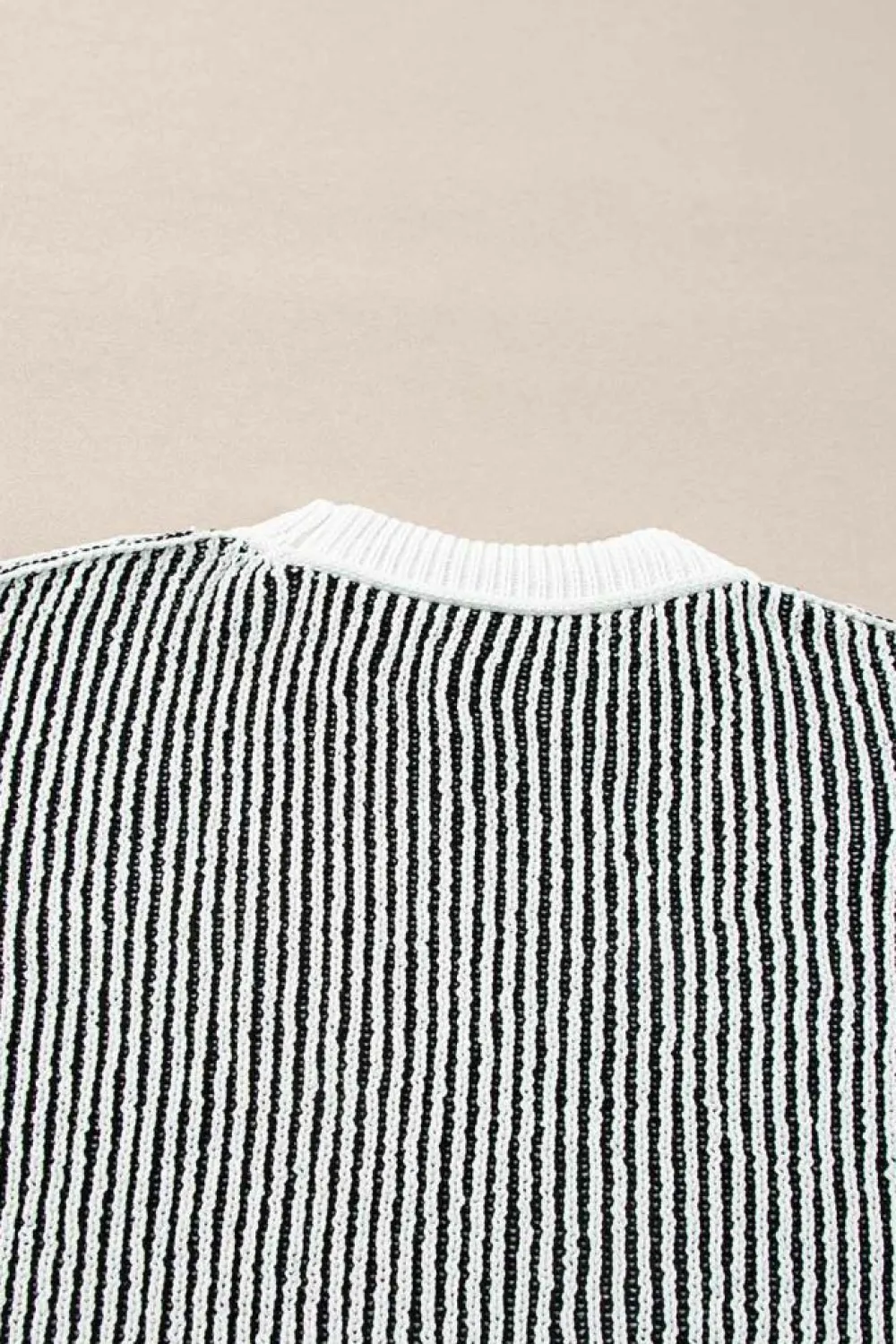 Fashion Dear-Lover Striped Textured Knit Contrast Edge Loose Sweater Black