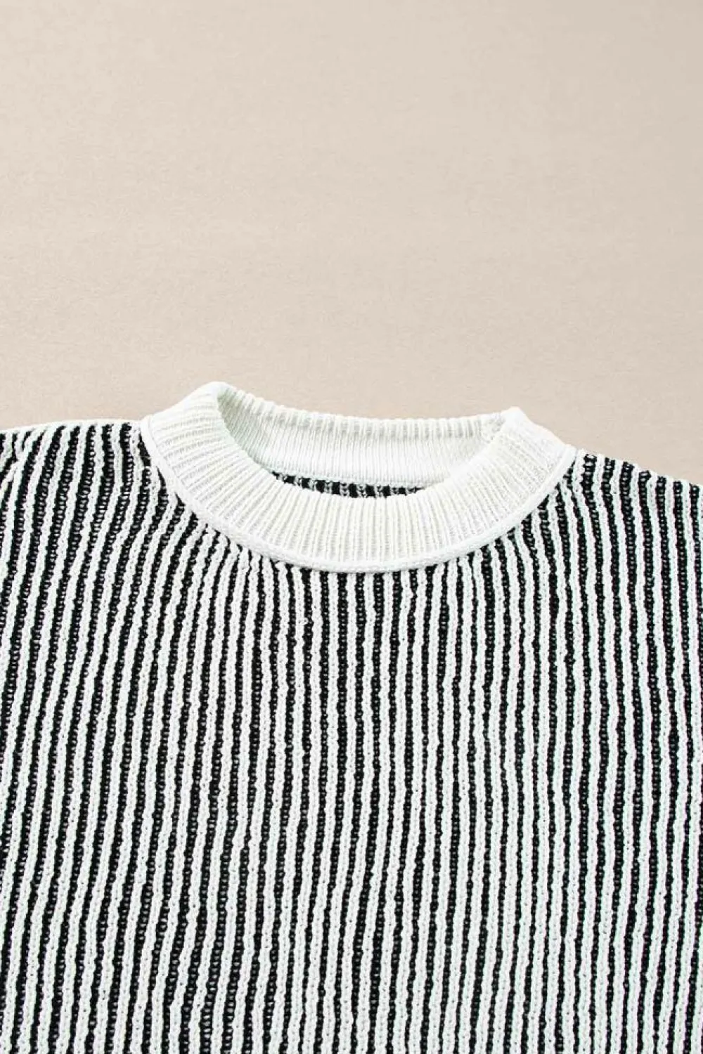 Fashion Dear-Lover Striped Textured Knit Contrast Edge Loose Sweater Black