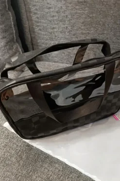 New Dear-Lover Stylish Checkered PVC Clear Cosmetic Bag Black