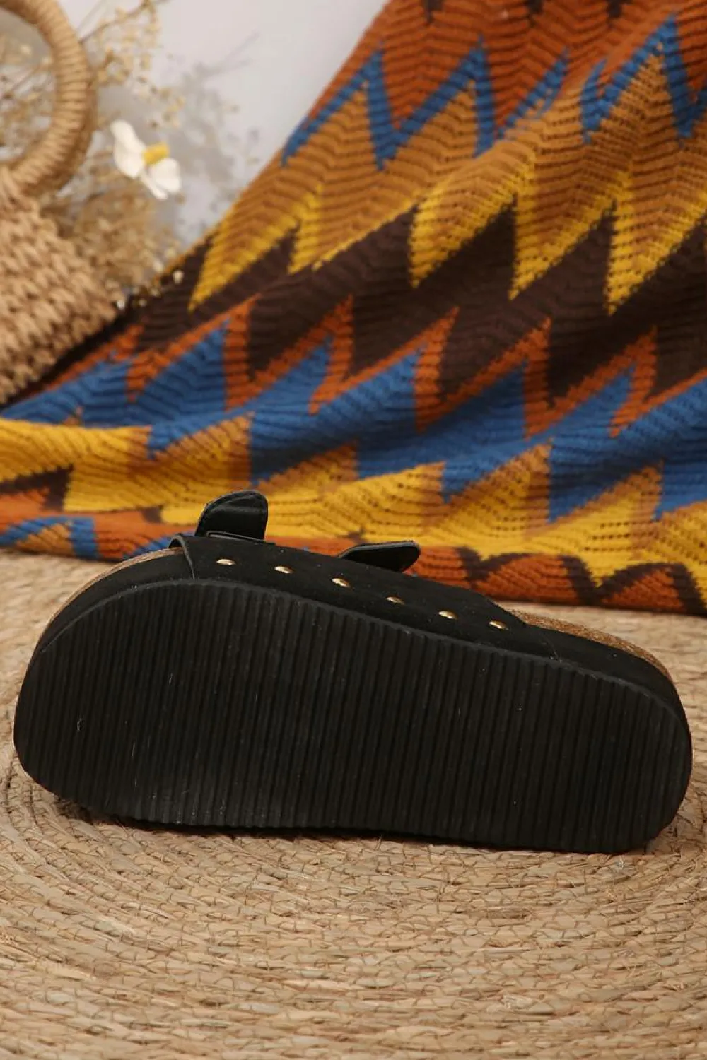 Discount Dear-Lover Suede Buckle Decor Footbed Sandal Slippers Black
