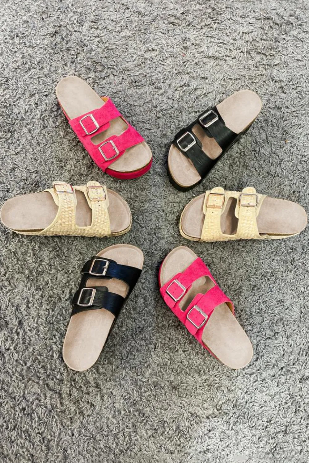 Discount Dear-Lover Suede Buckle Decor Footbed Sandal Slippers Black