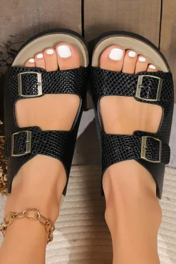 Sale Dear-Lover Suede Textured Buckle Straps Beach Slippers Black