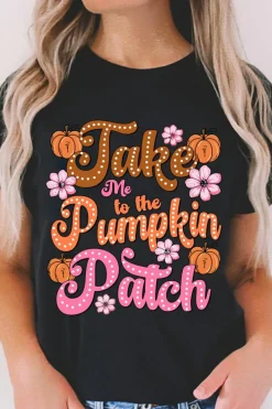 Sale Dear-Lover Take Me To The Pumpkin Patch Flower Print T Shirt Black