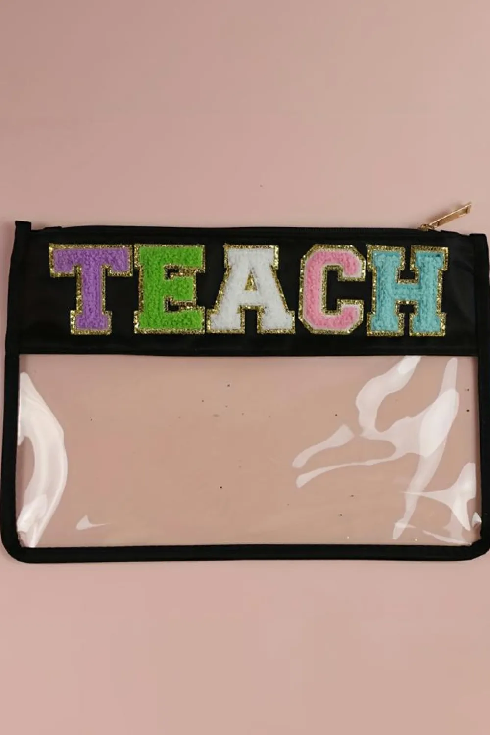 Online Dear-Lover TEACH Glitter Chenille Clear PVC Makeup Bag Black