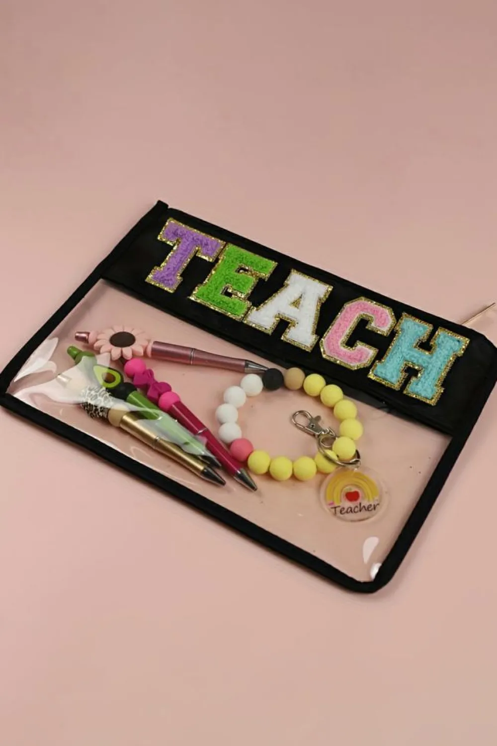 Online Dear-Lover TEACH Glitter Chenille Clear PVC Makeup Bag Black
