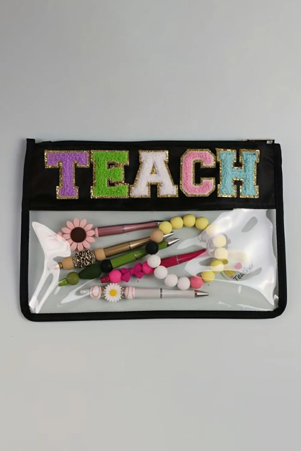 Online Dear-Lover TEACH Glitter Chenille Clear PVC Makeup Bag Black